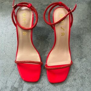 Unisa Red Heeled Sandals with Ankle Strap